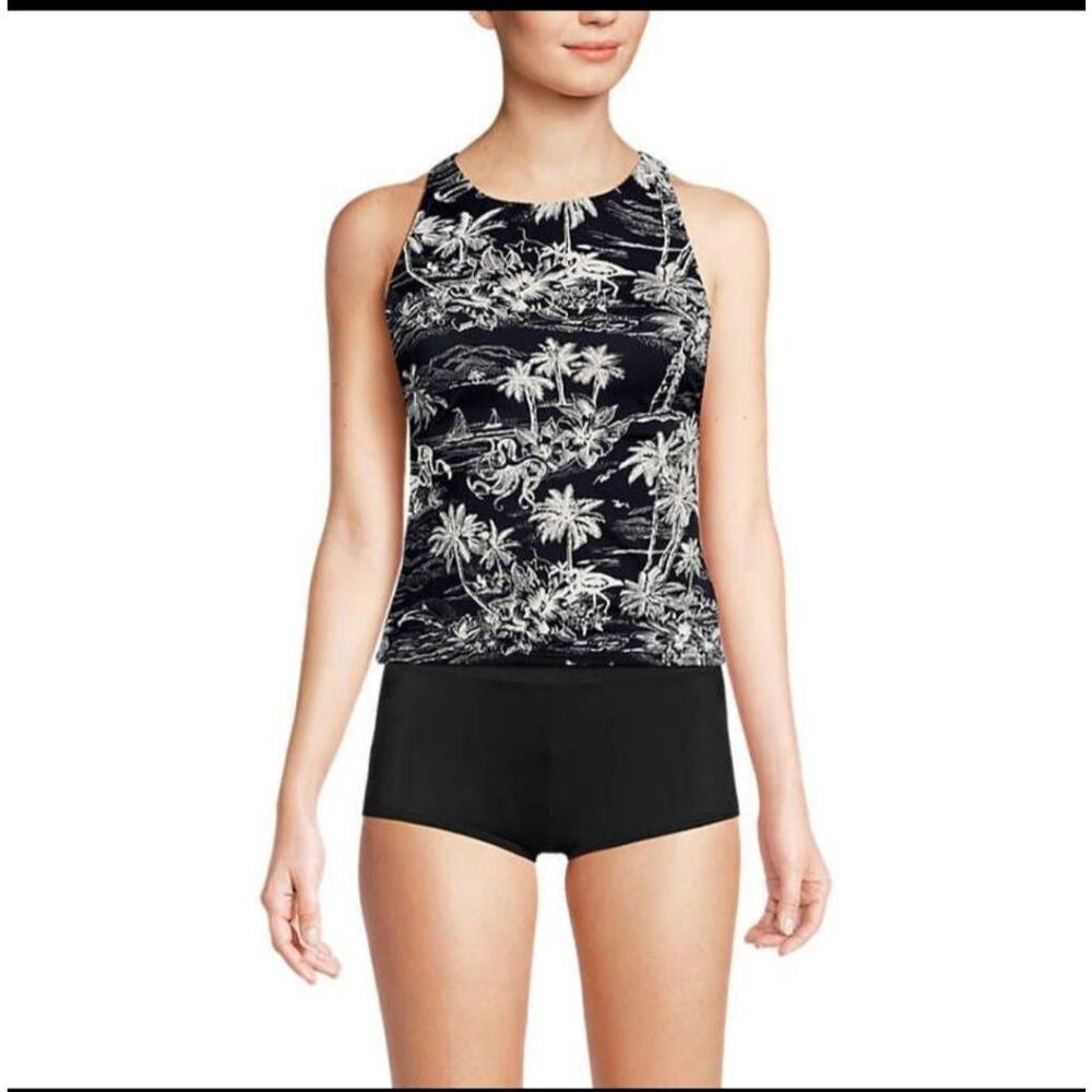 Lands' End High Neck Palm Print Tankini‎ Size 16D NWT